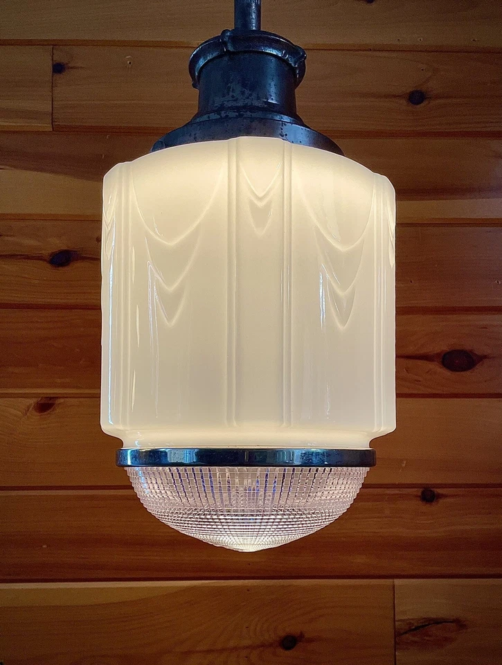 Antique Early 1900s 20s Art Deco Nouveau Pendant Ceiling Light Foyer chandelier - Image 3 of 4