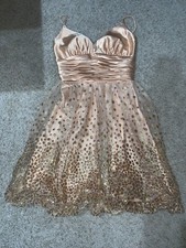 Davids Bridal Size 3/4 Gold Short Dress Spaghetti Straps Sparkle Polka Dots