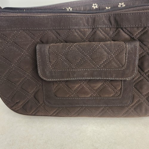 Vera Bradley Brown Quilted Microfiber Shoulder Bag Handbag Purse Zip Top - Picture 2 of 7