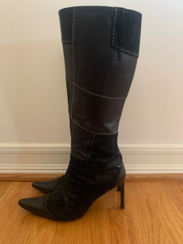 Stivali al ginocchio Kenneth Cole New York da donna neri con toppe in pelle tacchi alti taglia 37 7 - Foto 3 di 12