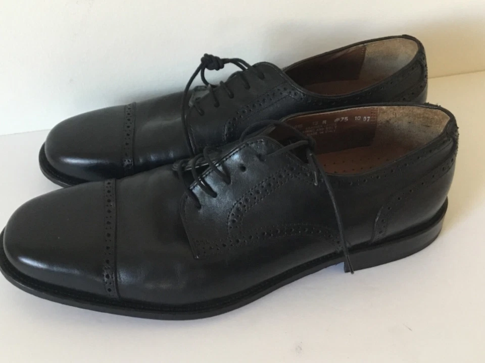 ZAPATOS DE VESTIR OXFORDS BOSTONIANOS DE COLECCIÓN CUERO ITALIANO PARA HOMBRES 13 M NEGROS USADOS EN EXCELENTE ESTADO RAROS Foto 4 de 4