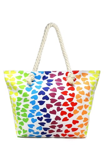 Colorful Heart Pattern Beach Tote Bag LOF Novelty Fashion New 21.6" x 13.7" x 6" - Picture 2 of 4