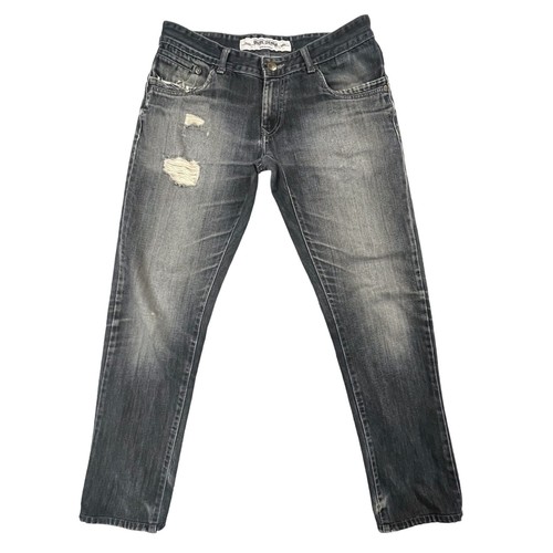 Bare Denim Jeans Men's 34 Black Gray Distressed Washed Low Waist Tapered Fit