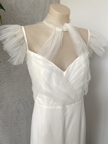 Bianca and Bridgett White Tulle Midi Dress 16 XL Cocktail Ivory Pencil Ruffle - Picture 3 of 5