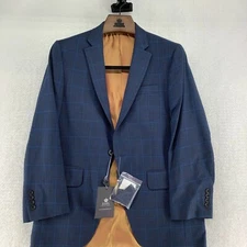 LGFG Fashion House Mens Blue David Jutzi Check Cutaway Long Sleeve Blazer Jacket