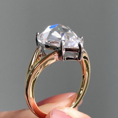 Solitaire Split Shank Style with 2.0 CT Pear Rose Cut Moissanite Engagement Ring - Picture 3 of 8