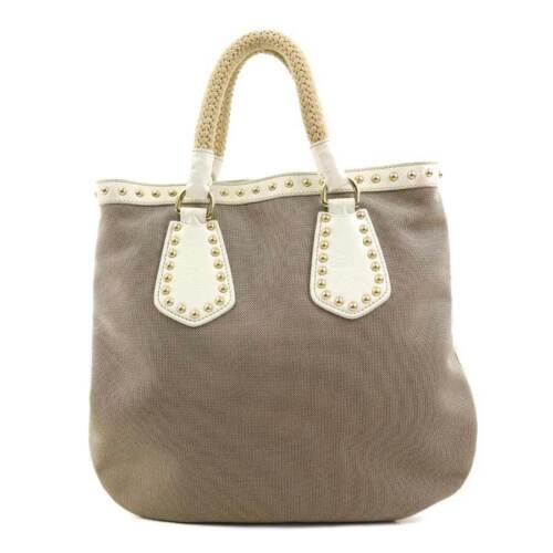 Auth PRADA Handbag Shoulder Bag Brown/Off White Canvas/Leather/Goldtone e59437k - Picture 3 of 17