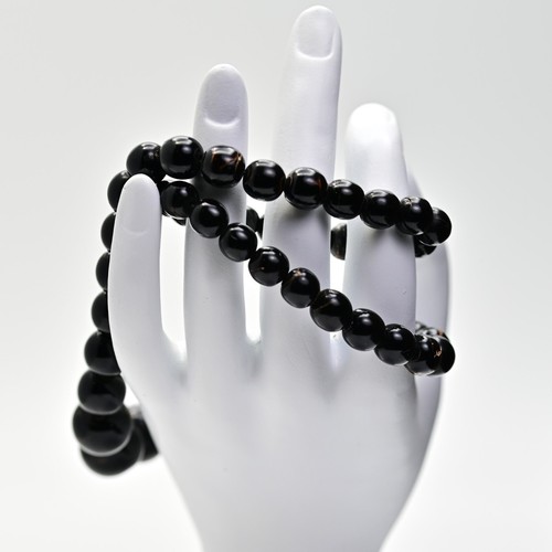 Original Vintage Black Onyx Amber Nephrite Jade Beaded Gemstone Estate Necklace - Picture 14 of 20