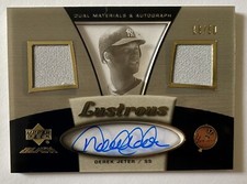2007 UPPER DECK BLACK LUSTROUS AUTO DEREK JETER LU-DJ DUAL MATERIALS & AUTOGRAPH