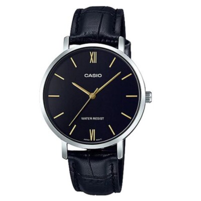 Casio LTP-VT01L-1B Damen Analog Quarz Uhr | Schwarzes Lederband | Schwarzes Z...