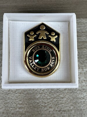 Bus Aide Valley Bus 2015 Lapel Pin Blue Emerald Stone Gold Tone Collectible