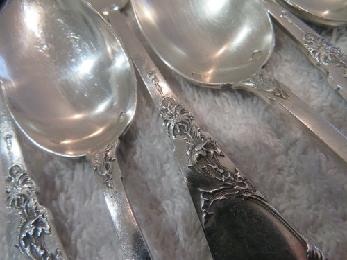 Magnificent 1900 French 950 silver 6 coffee spoons art nouveau Sunflower Coignet - Picture 7 of 10