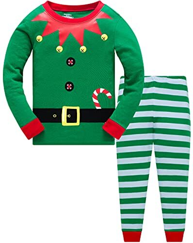 Kids Christmas Pajamas 100% Cotton Toddler Girls Long Sleeve Elf 5T Elf/Green - Picture 2 of 7
