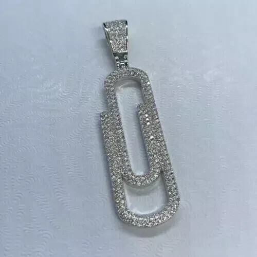 Safety Pin Pendant 14k White Gold Plated 18'' 2Ct Round Cut Lab Created Diamond - Bild 4 von 5
