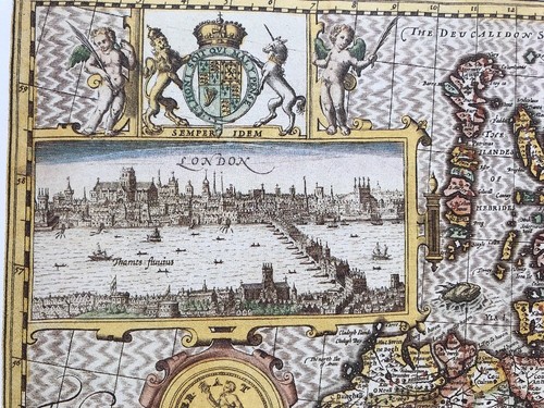 Antique Tudor map British Isles Britain Ireland London Edinburgh 1600s Reprint - Picture 2 of 10
