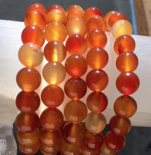 Natural Carnelian Gemstone Bracelet Polished Stone Bead Bracelet Stretch Crystal - Picture 2 of 11