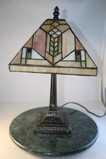 Tiffany Style Stained Glass Geometric Angular Accent End Table Lamp 15-inch