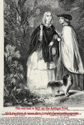 Perro Cavalier King Charles Spaniel y pájaro cuco, impresión antigua y artículo de la década de 1860 - Imagen 4 de 5