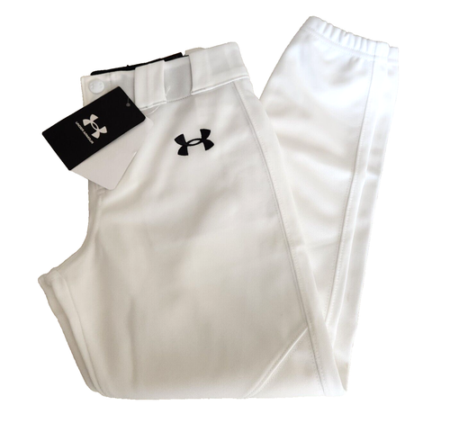 Under Armour Boys' UA Utility Loose Baseball Closed Pants WHITE YSM NWT