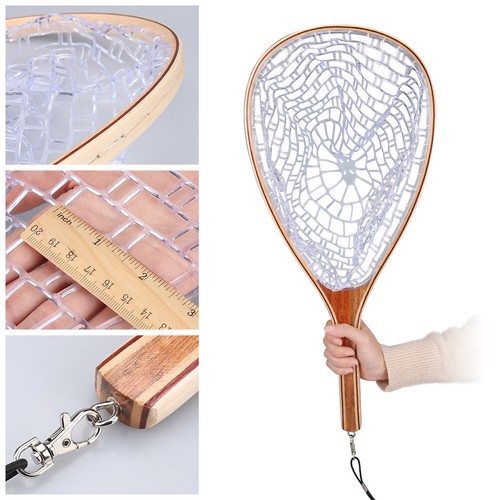 Fly Fishing Landing Net Wooden Handle Rubber Mesh Trout Catch Release Net 62cm - Picture 6 of 12