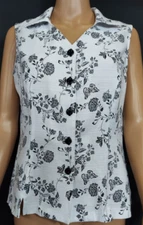 DRESS BARN Blouse Size Large White & Black Floral Print Sleeveless Shirt Vest