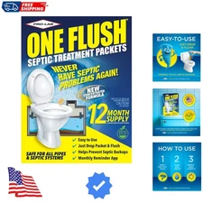 ONE FLUSH - Septic Tank Treatment Packets, 1- Supply of Easy-Flush Bacteria &...