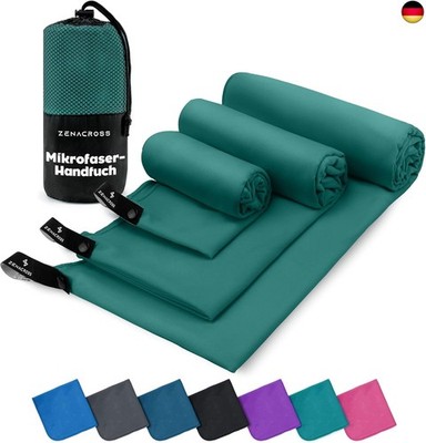 ZENACROSS Microfibre Towel Set of 3 with Transport Bag - Quick-Drying and