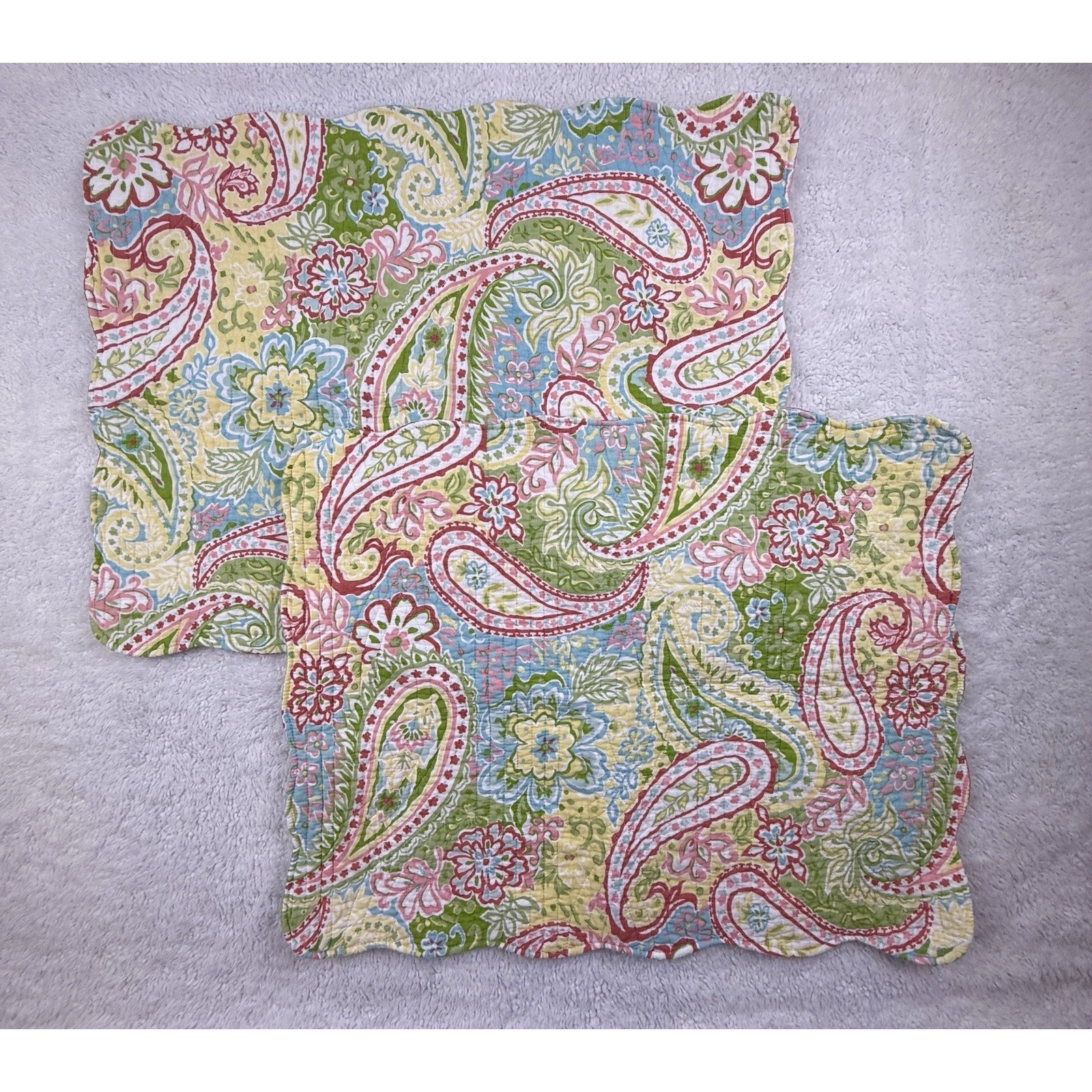 Of 2 Quilted Isabella Pillow Shams Cases Paisley Pastel 20x26"