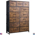 Storage Organizer Unit with 13 Fabric Bins, Tall Steel Frame Tower, Rustic Brown