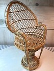 Vintage Wicker Peacock Fan Back Rattan Chair 16” Doll Or Plant Stand Boho