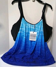 Hanna Nikole Women's Plus Size 28W Blue Black Tankini Swim Top Flowy Blouson Top