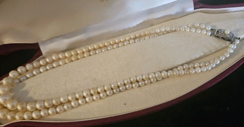 ANTIQUE 1930'S Original Shell Based Pearl 2 TIER Necklace Sterling Silver Clasp - Picture 7 of 11