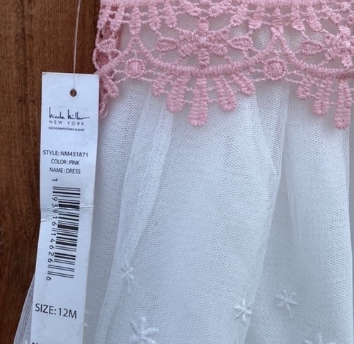 Nicole Miller Pink and White Flutter Sleeve Lace Sheer Kids Size 12M - Picture 6 of 6