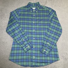 Mizzen  Main Shirt Mens Green Blue Plaid Large Trim Fit Button Down Stretch