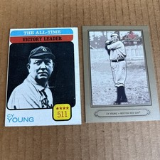 CY YOUNG 1973 Topps All Time #477 & 2002 Fleer Greats #61 Red Sox Baseball (d5)