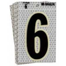BRADY 3020-6 Ultra Reflective Numbers,6,6 In. H,PK10 14R178