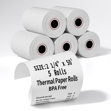 5 Rolls 2 1/4 x 50 Thermal Receipt Paper Rolls, Cash Register POS Thermal Pap...