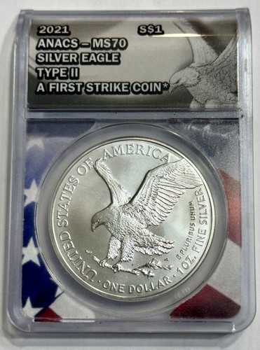 American Silver Eagle 2021 Type II MS 70 ANACS Graded First Strike Coin .999 - Picture 13 of 20