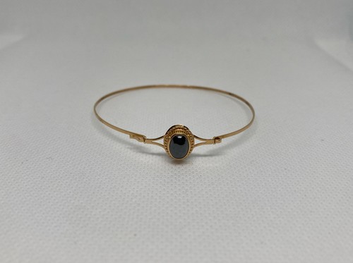 585 14k Gelbgold Armreif Armband mit Cabochon Hämatit Haken am eleganten 2,18g - Bild 5 von 13