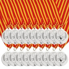 18 Pieces Silver Prizes Award Medals Metal 2ed Place with Neck Ribbons