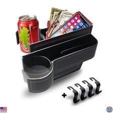 Car Seat Gap Filler Organizer - 2 Pack Leather Storage Box with Cup Holder 