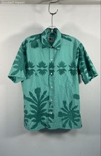 Vintage Mamo Howell Men's Teal Green Botanical Aloha Shirt Made in Hawaii Sz L