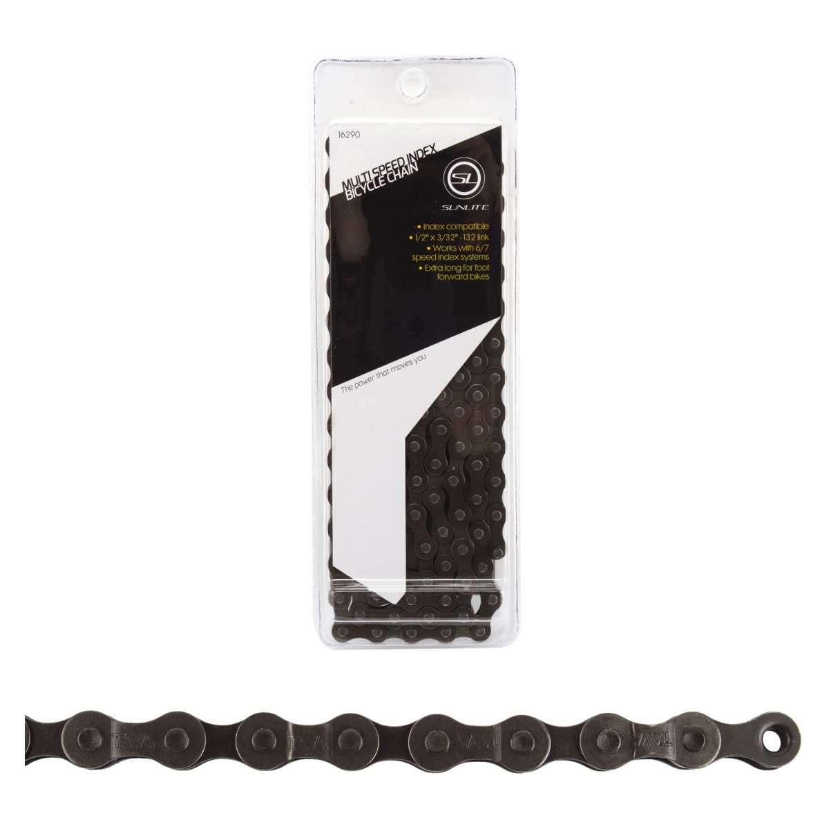 Sunlite SCN-MSi 6/7/8-Speed Black Steel Bicycle Chain 132 Links for Index