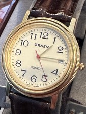 Gruen Quartz 225-6m12 GP Dress Watch — Original Box & Hanger Tag, New Battery