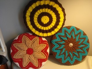 Vintage Lot Of 3 Beautiful, Colorful Crochet Pillows