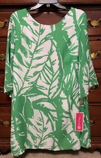 Lilly Pulitzer Target L NWT Green Palm Shift Dress Tie Neck 3/4 Sleeve Knee Lg