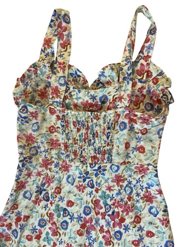 Zara Woman’s Midikleid Leinenmischung Rüschen Blumen Mehrfarbig Small Ärmellos - Bild 7 von 12