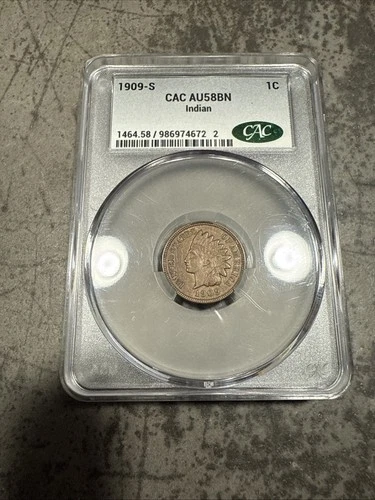 1909-S Indian Head Cent CACG AU58 Key Date Beautiful Coin