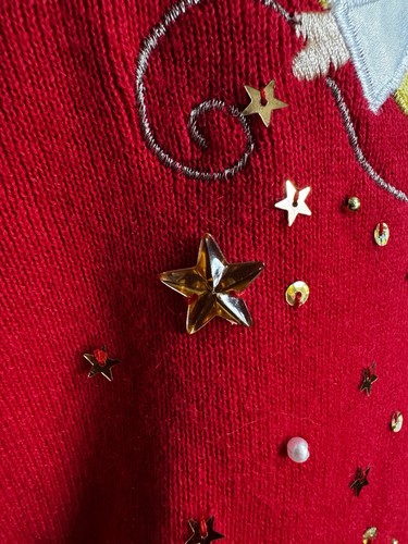 Quacker Factory Sweater 2X Red Christmas Holiday Embellished Angels Novelty - Picture 10 of 21