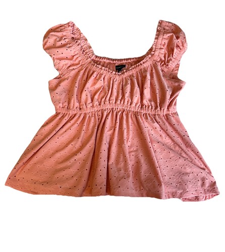 Torrid Damen Gr. O (L) Ösen Rüschen Flügelärmel Babydoll Oberteil Pfirsich Weich - Bild 1 von 14